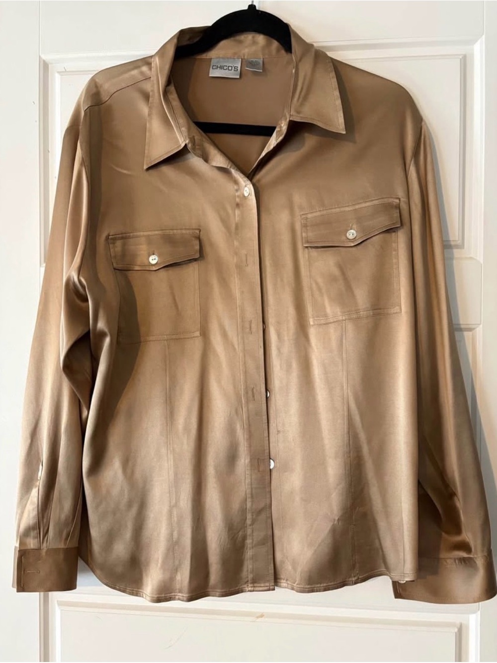 Chico's Silk Button-Up Shirt in Champagne